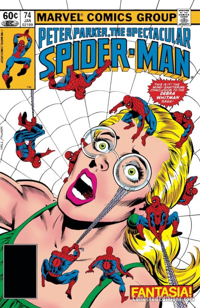 Spectacular Spider-Man #74 cover; pencils, Bob Hall; inks, Al Milgrom; Peter Parker, Debra Whitman, Fantasia