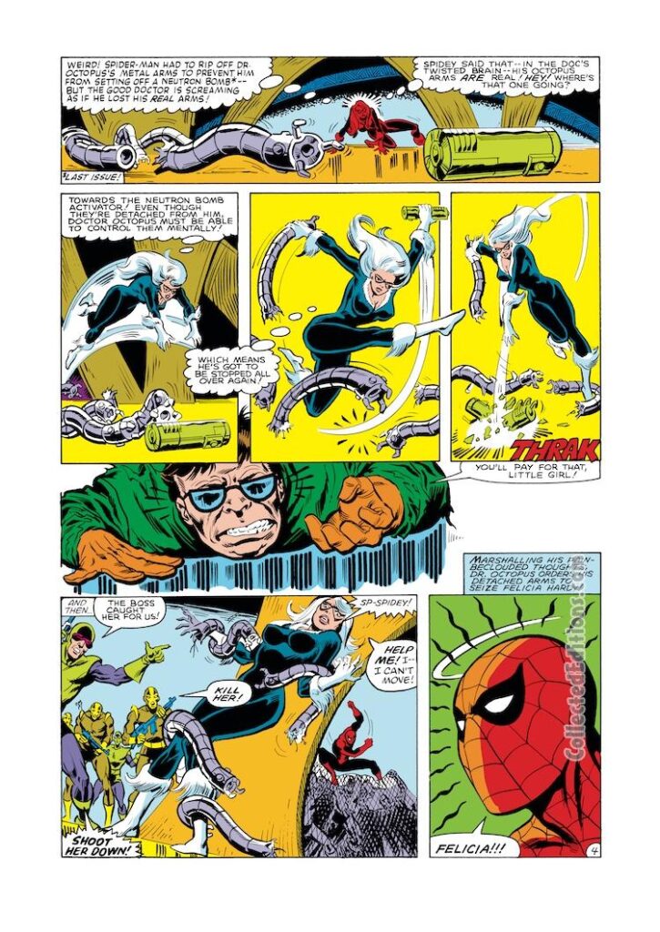 Spectacular Spider-Man #76, pg. 4; pencils, Al Milgrom; inks, Jim Mooney; Peter Parker, Black Cat, Doctor Octopus