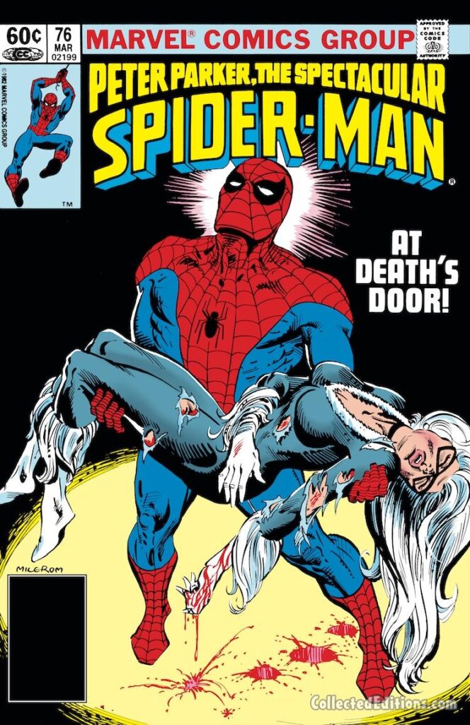 Spectacular Spider-Man #76 cover; pencils and inks, Al Milgrom; Peter Parker, At Death’s Door, Black Cat