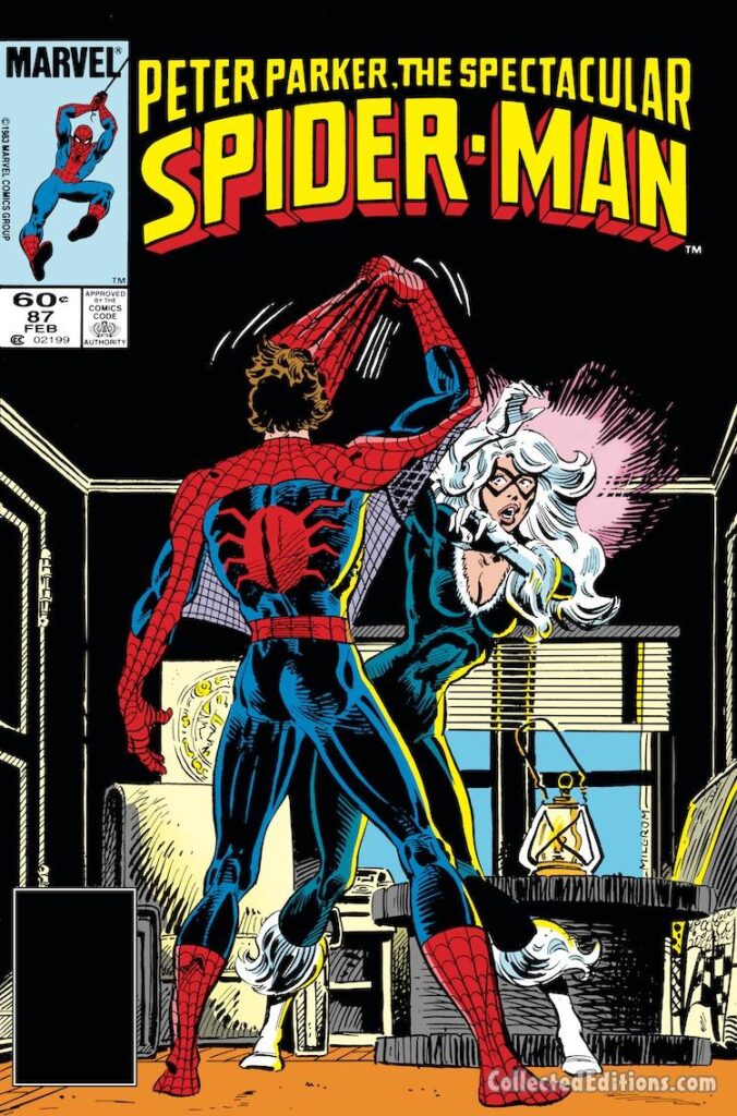 Spectacular Spider-Man #87 cover; pencils and inks, Al Milgrom; Black Cat, unmasked, Felecia Hardy