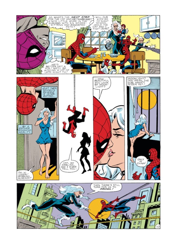 Spectacular Spider-Man #88, pg. 10; pencils, Al Milgrom; inks, Jim Mooney; Black Cat, Felecia Hardy, kiss