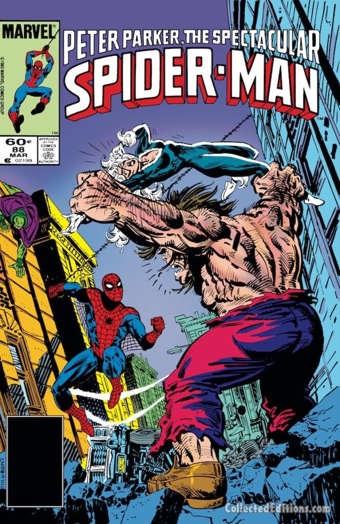 Spectacular Spider-Man #88 cover; pencils and inks, Al Milgrom; The Cobra, Mister Hyde, Black Cat, Felecia Hardy