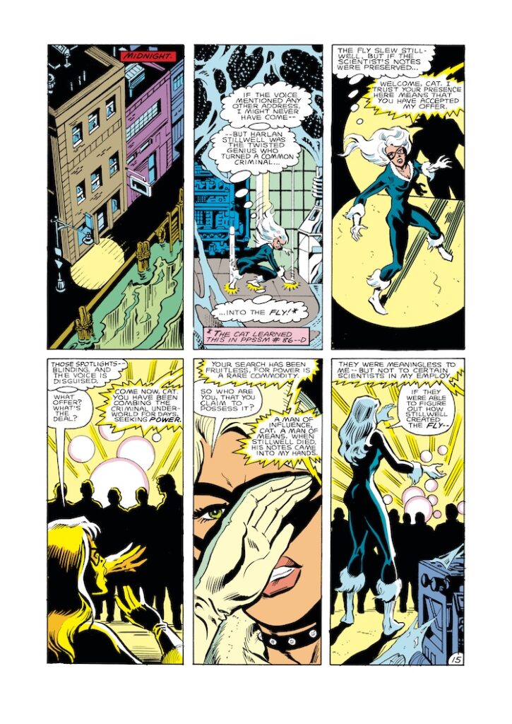 Spectacular Spider-Man #89, pg. 15; pencils, Al Milgrom; inks, Jim Mooney; Black Cat, Felecia Hardy