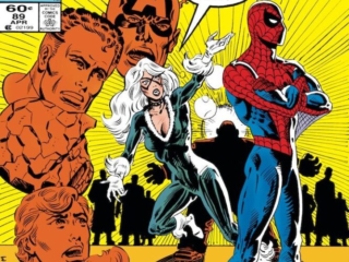 Spectacular Spider-Man #89 cover; pencils and inks, Al Milgrom; Black Cat, Felecia Hardy, Fantastic Four, Captain America