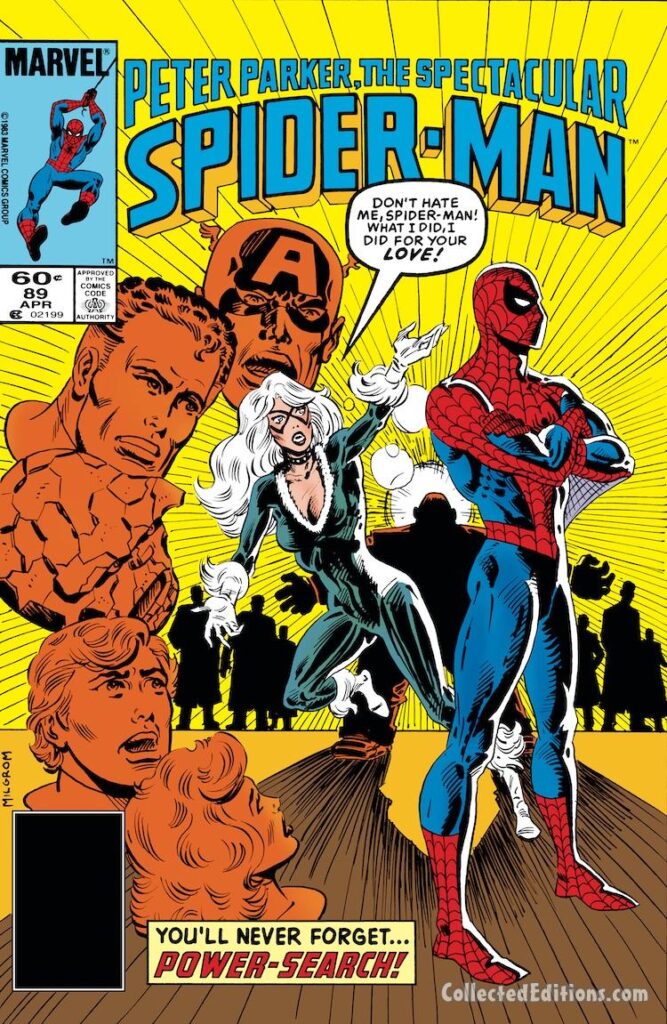 Spectacular Spider-Man #89 cover; pencils and inks, Al Milgrom; Black Cat, Felecia Hardy, Fantastic Four, Captain America