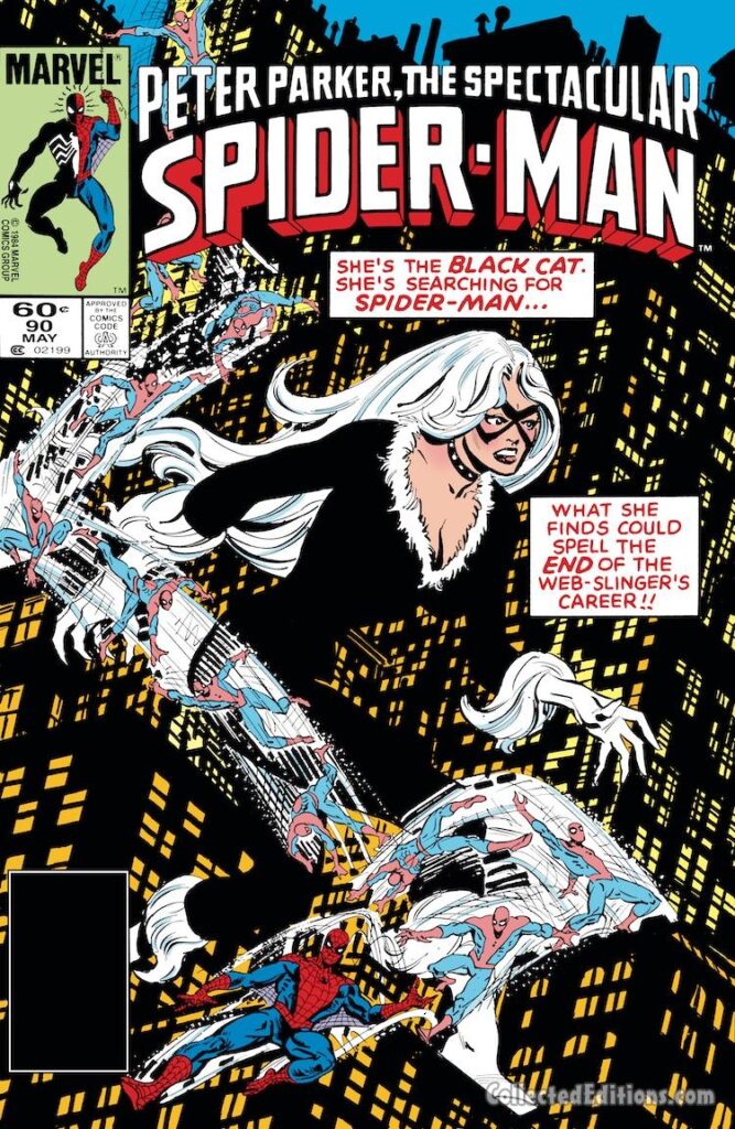Spectacular Spider-Man #90 cover; pencils and inks, Al Milgrom; Black Cat, Felecia Hardy, Manhattan