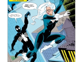 Spectacular Spider-Man #91, pg. 1; pencils, Al Milgrom; inks, Jim Mooney; If It Wasn&rsquo;t For Bad Luck, Stan Lee Presents, splash page, black costume, Felecia Hardy, Peter Parker