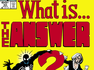 Spectacular Spider-Man #92 cover; pencils and inks, Al Milgrom; What is the Answer?, question mark, black costume, Black Cat, Felecia Hardy, Peter Parker