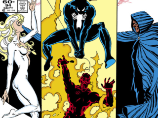 Spectacular Spider-Man #94 cover; pencils and inks, Al Milgrom; black costume, Silvermane, Cloak and Dagger, Peter Parker
