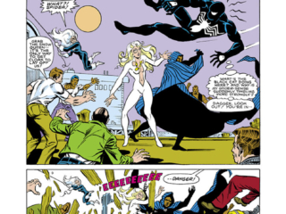 Spectacular Spider-Man #95, pg. 18; pencils, Al Milgrom; inks, Jim Mooney; Dagger, Tandy Bowen, black costume, the Answer, Cloak, Black Cat, Peter Parker
