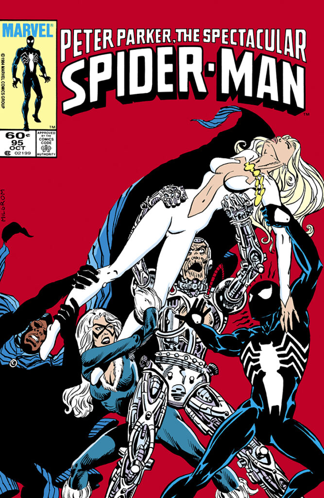 Spectacular Spider-Man #95 cover; pencils and inks, Al Milgrom; Silvermane, Cloak and Dagger, black costume, Black Cat, Peter Parker