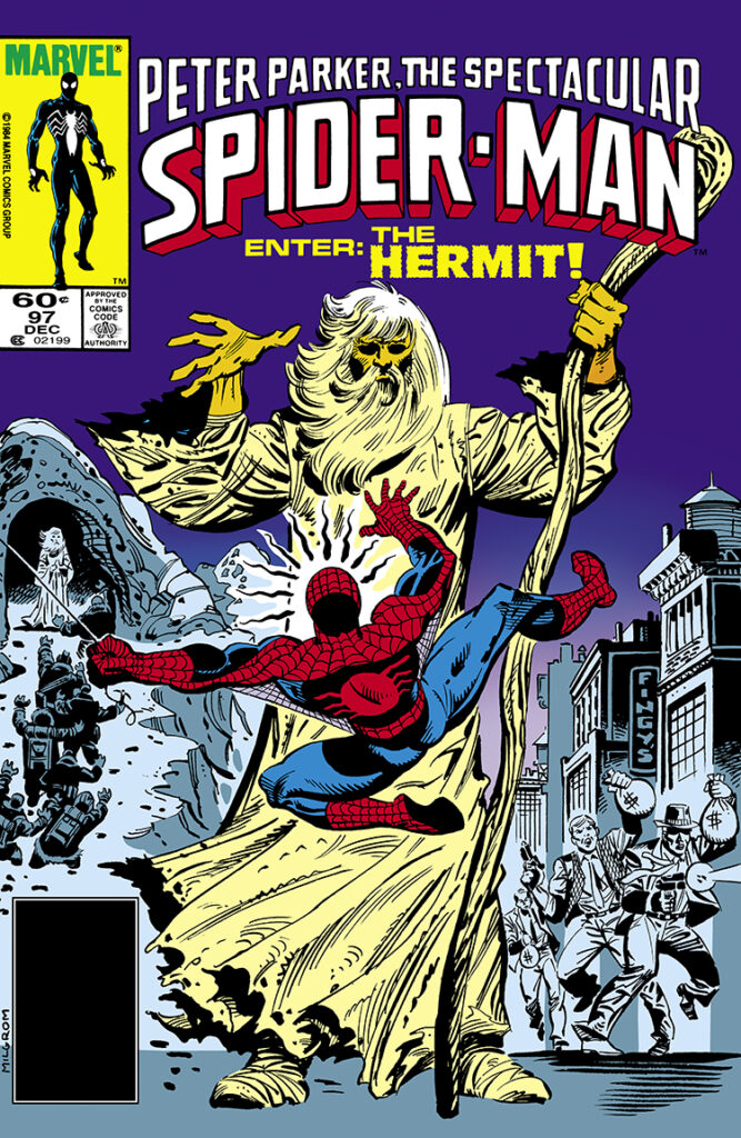 Spectacular Spider-Man #97 cover; pencils and inks, Al Milgrom; Enter: The Hermit, Peter Parker