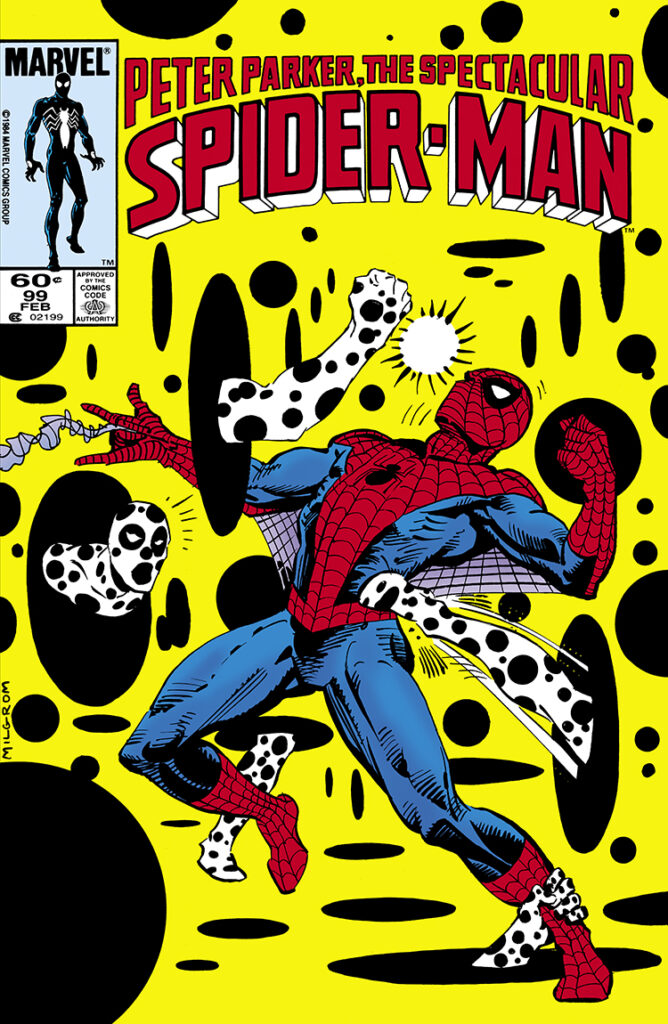 Spectacular Spider-Man #99 cover; pencils and inks, Al Milgrom; the Spot, Peter Parker