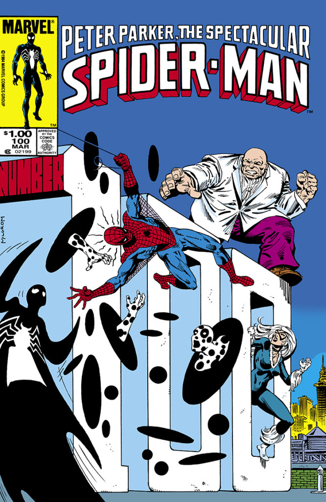 Spectacular Spider-Man #100 cover; pencils and inks, Al Milgrom; Kingpin, the Spot, Peter Parker