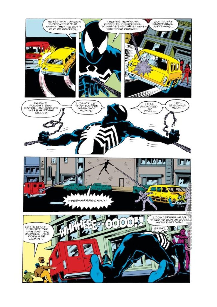 Spectacular Spider-Man #111, pg. 11; layouts, Rich Buckler; pencils and inks, Many Hands; black costume