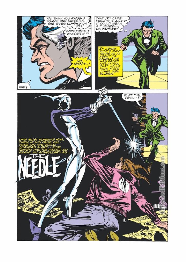 Spider-Woman #9, pg. 4; pencils, Carmine Infantino; inks, Al Gordon; The Needle splash page, Jerry Hunt