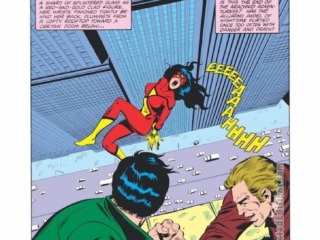 Spider-Woman #27, pg. 1; layouts, Jerry Bingham; pencils and inks, Mike Esposito; Blacked Out By The Enforcer, Michael Fleisher