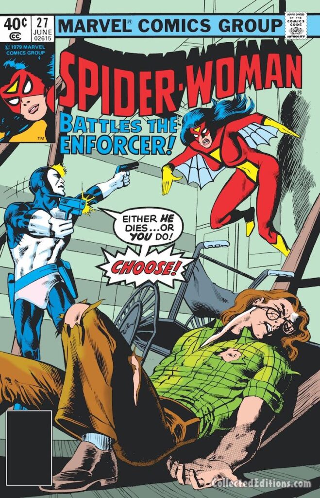 Spider-Woman #27 cover; pencils, Bill Sienkiewicz; inks, Joe Rubinstein; Battles the Enforcer, Scotty McDowell