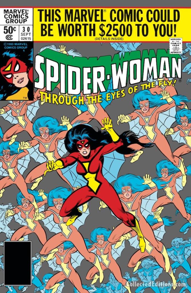Spider-Woman #30 cover; pencils, Frank Miller; inks, Joe Sinnott; Jessica Drew, Through the Eyes of the Fly