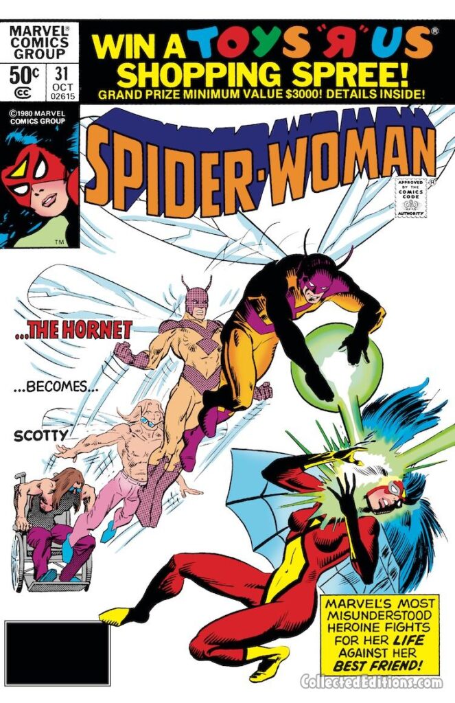 Spider-Woman #31 cover; pencils, Frank Miller; inks, Al Milgrom; The Hornet Becomes Scotty McDowell, Jessica Drew