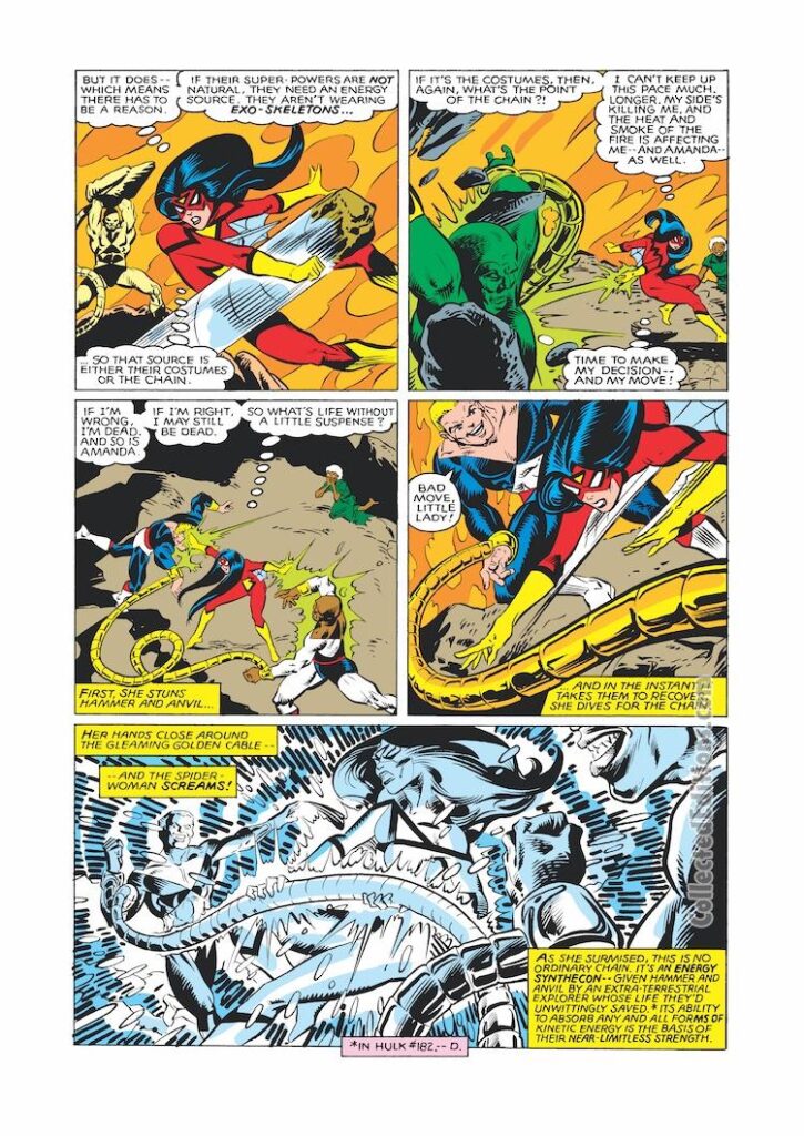 Spider-Woman #34, pg. 18; pencils, Steve Leialoha; inks, Al Milgrom; Hammer, Anvil, Amanda Sheridan