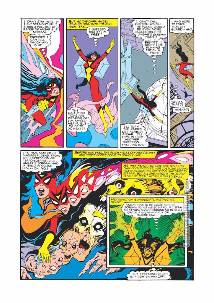 Spider-Woman #35, pg. 12; layouts, Steve Leialoha; pencils and inks, Al Gordon; Angar the Screamer