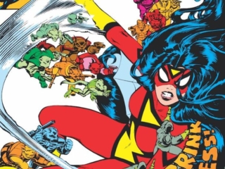 Spider-Woman #35 cover; pencils and inks, Steve Leialoha; The Brink of Madness, New Men