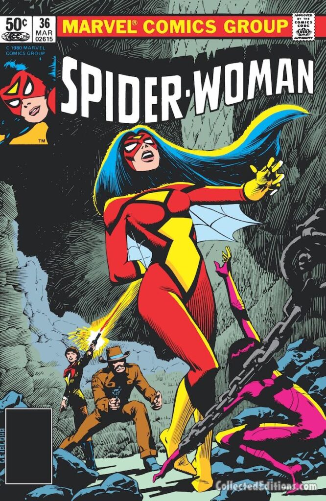 Spider-Woman #36 cover; pencils and inks, Steve Leialoha; William Cooper, Maureen Cooper