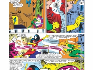 Spider-Woman #37, pg. 18; layouts, Steve Leialoha; pencils and inks, uncredited; Siryn, first appearance, Theresa Cassidy, Chris Claremont