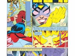 Spider-Woman #38, pg. 19; layouts, Steve Leialoha; pencils and inks, uncredited; Storm, Juggernaut, Siryn, Angel, X-Men, Chris Claremont