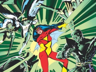 Spider-Woman #38 cover; pencils and inks, Steve Leialoha; Her Deadliest Foes, The X-Men, Juggernaut, Storm, Angel, Siryn, Theresa Cassidy, Colossus, Chris Claremont