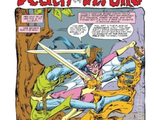 Spider-Woman #39, pg. 1; layouts, Steve Leialoha; pencils and inks, Bob Wiacek; Chris Claremont, writer, Death Stroke, splash page, Jessica Drew