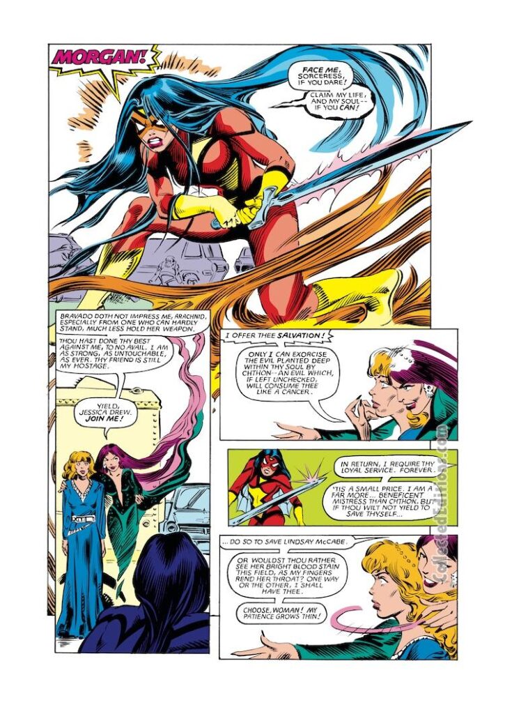 Spider-Woman #41, pg. 19; pencils, Steve Leialoha; inks, Bob Wiacek; Morgan Le Fey, Lindsay McCabe