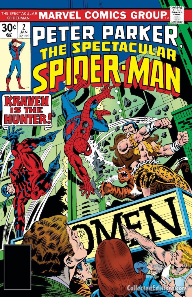 Peter Parker the Spectacular Spider-Man #2 cover; pencils, Al Milgrom; Peter Parker, Kraven the Hunter