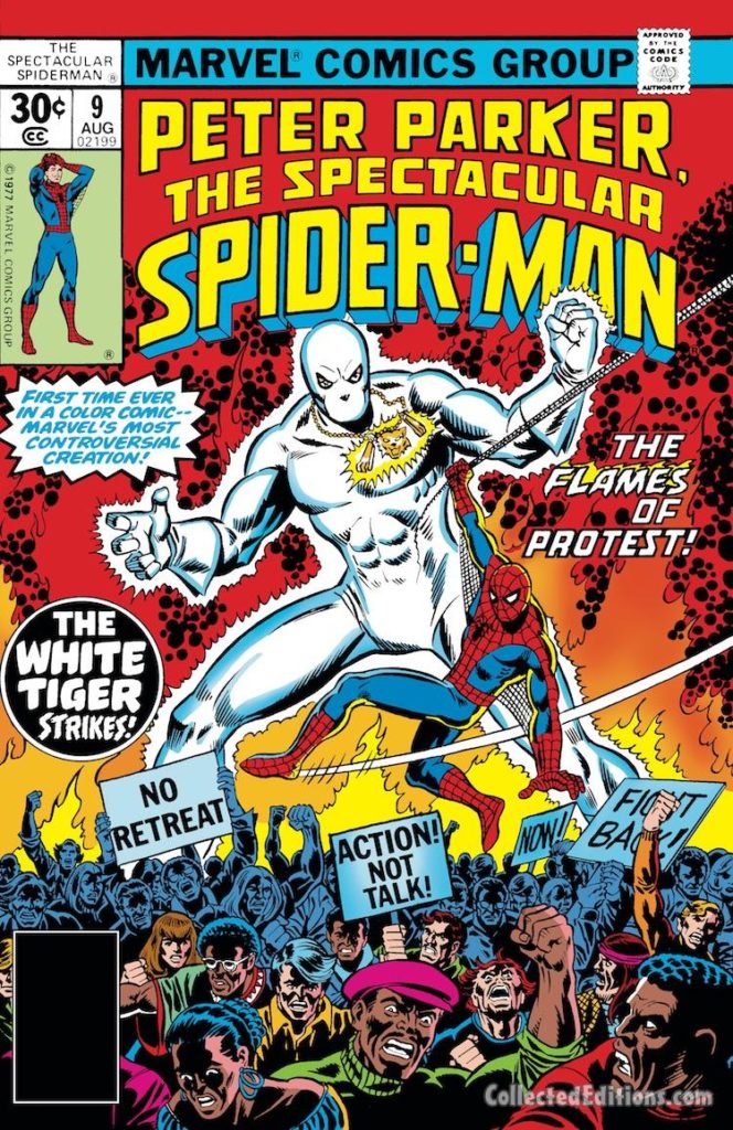 Peter Parker the Spectacular Spider-Man #9 cover; pencils, George Pérez; White Tiger, Puerto Rico super hero
