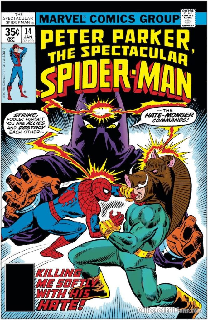 Peter Parker the Spectacular Spider-Man #14 cover; pencils, Sal Buscema; Razorback, Hate-Monger