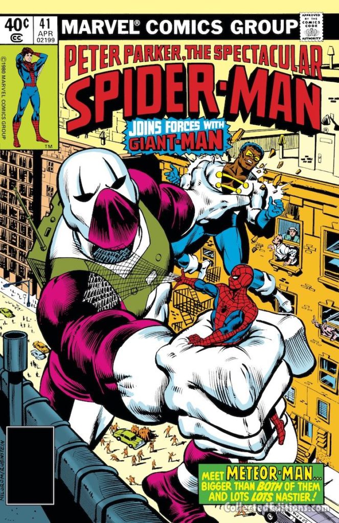 Spectacular Spider-Man #41 cover; pencils, Al Milgrom; Meteor Man/Giant-Man/Black Goliath