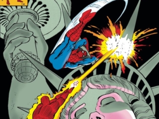 Spectacular Spider-Man #42 cover; pencils, Mike Zeck; Statue of Liberty/Human Torch