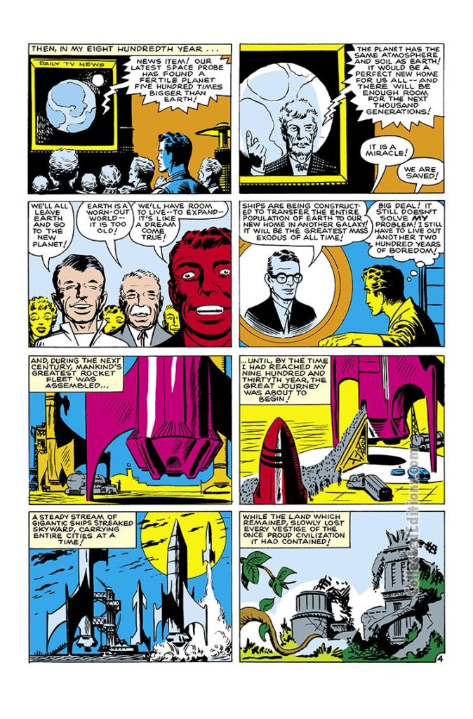 Strange Tales #90; “A Thousand Years Later”, pg. 4; pencils and inks, Steve Ditko; Planet Earth, Marvel August 1961 Omnibus