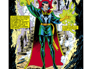 Strange Tales #1. Doctor Strange in &ldquo;And Have Not Charity&hellip;&rdquo;, pg. 1; pencils, Chris Warner; inks, Randy Emberlin; And Have Not Charity splash page, Jim Shooter, Peter Gillis