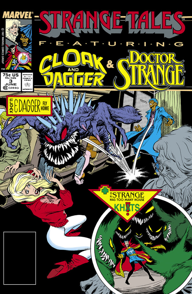 Strange Tales #3 cover; pencils and inks, Bret Blevins, Cloak and Dagger Fly Home, Dr Strange Has Too Many House Khats