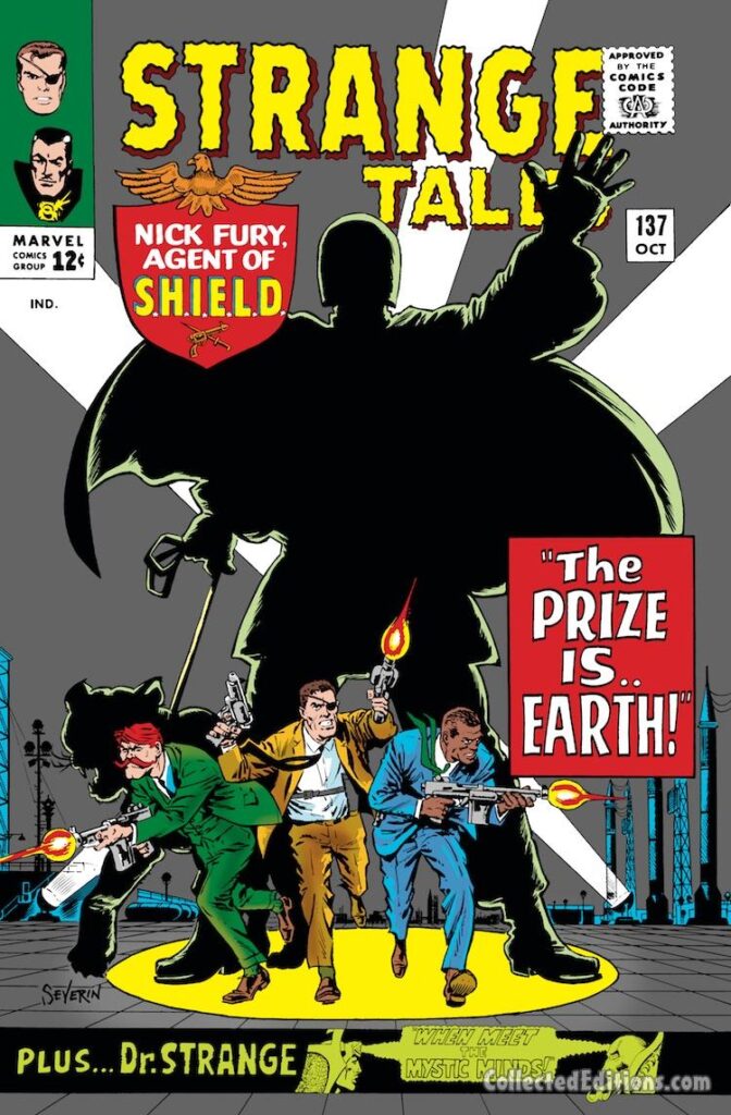 Strange Tales #137 cover; pencils and inks, John Severin; inset, Steve Ditko; The Prize is Earth, Nick Fury Agent of SHIELD, Howling Commandos, Dum Dum Dugan