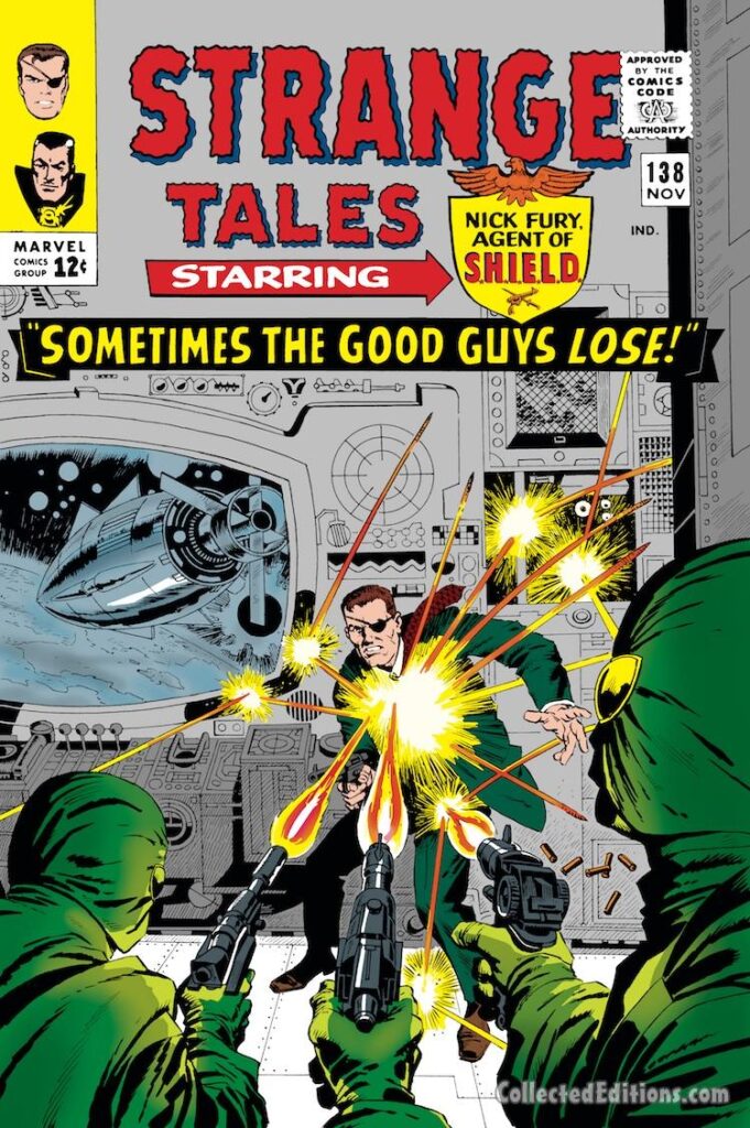 Strange Tales #138 cover; pencils, Jack Kirby; inks, John Severin; Sometimes the Good Guys Lose, Nick Fury Agent of SHIELD, Hydra