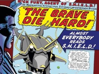 Strange Tales #139 cover; pencils and inks, Marie Severin; inset, Jack Kirby and Joe Sinnott; Nick Fury Agent of SHIELD, Doctor Strange, The Brave Die Hard