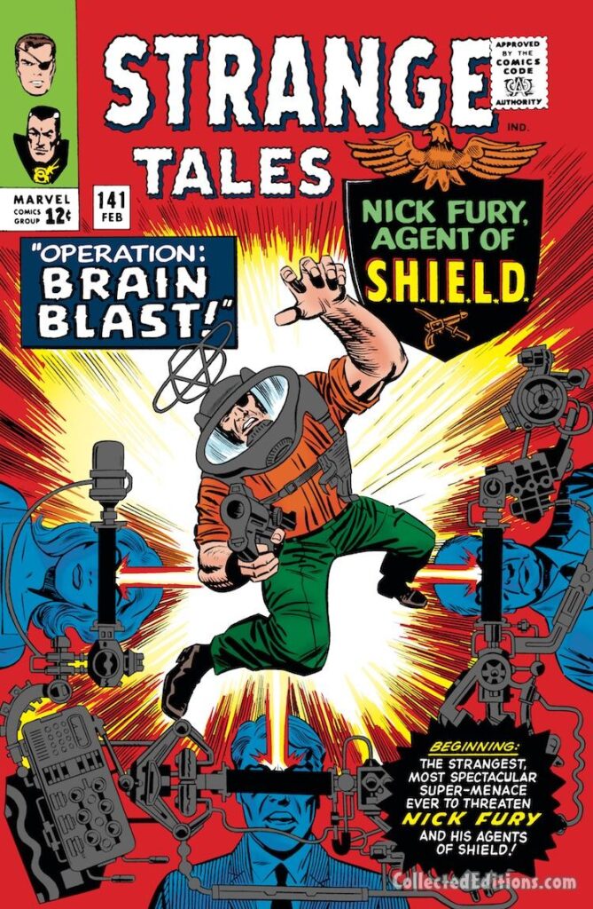 Strange Tales #141 cover; pencils, Jack Kirby; inks, Frank Giacoia; Nick Fury Agent of SHIELD, S.H.I.E.L.D., Operation Brain Blast