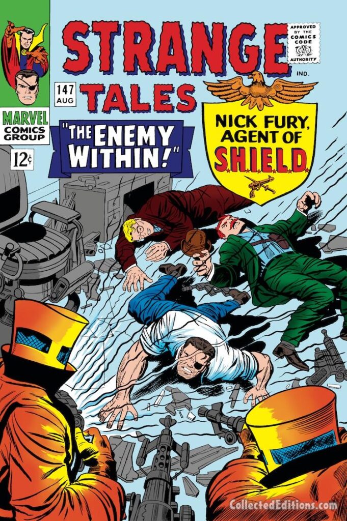 Strange Tales #147 cover; pencils, Jack Kirby; inks, Dick Ayers; The Enemy Within, Nick Fury, Agent of SHIELD