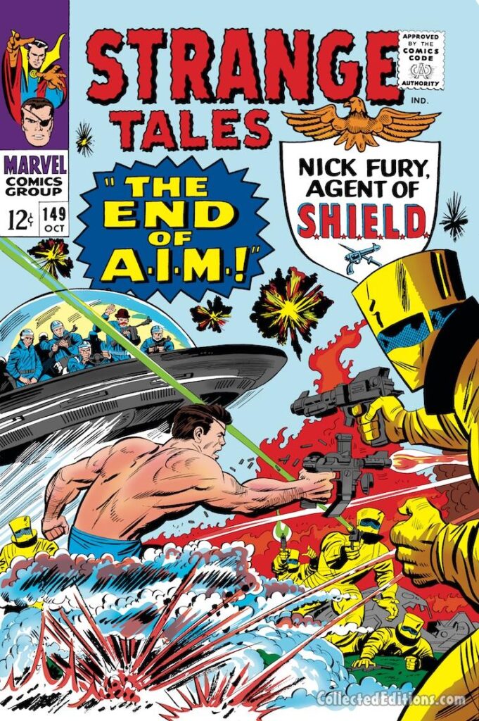 Strange Tales #149 cover; pencils, Jack Kirby; inks, Mike Esposito ; Nick Fury, Agent of SHIELD, The End of AIM, S.H.I.E.L.D., A.I.M.