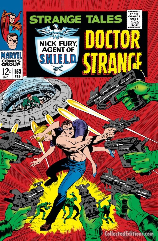 Strange Tales #153 cover; pencils and inks, Jim Steranko; Nick Fury, Agent of SHIELD, Laura Brown