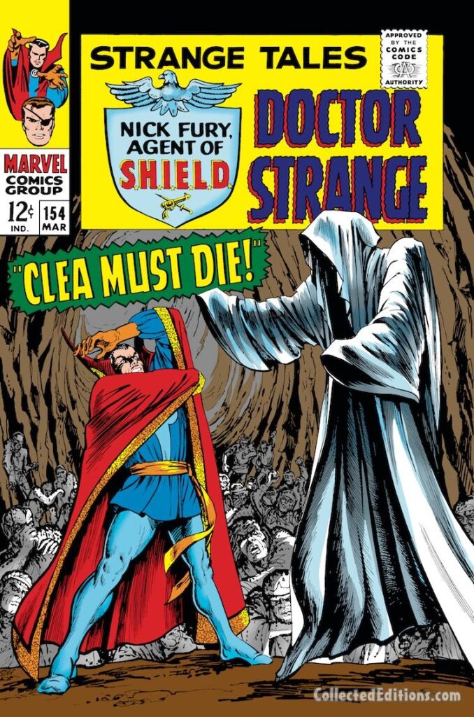 Strange Tales #154 cover; pencils and inks, Marie Severin; Doctor Strange, Clea Must Die