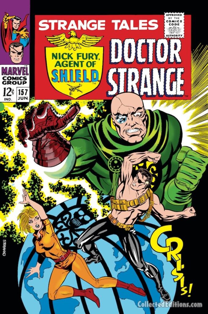 Strange Tales #157 cover; pencils and inks, Jim Steranko; Nick Fury, Agent of SHIELD, Baron Strucker, Laura Brown
